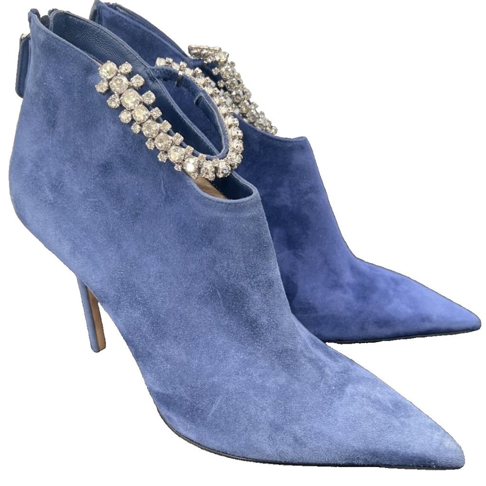 Authentic Jimmy Choo Women's Pop Blue Suede Leather Blaize 100 Boots Shoes ~38.5 - Picture 1 of 16